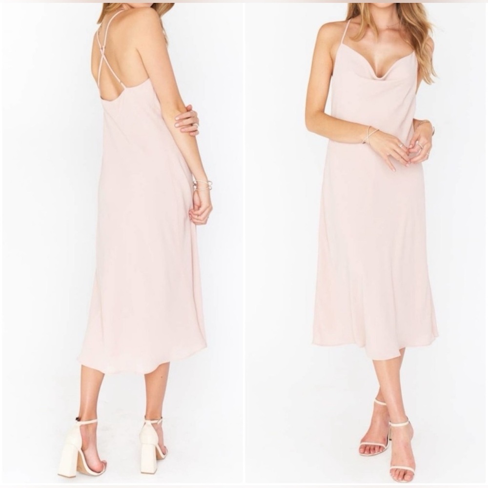 SHOW ME YOUR MUMU Chiffon Verona Cowl Neck Dress in light Pink NWT